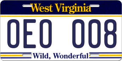 WV license plate OEO008