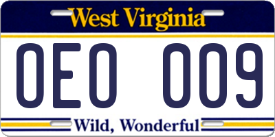 WV license plate OEO009