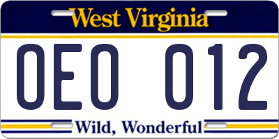 WV license plate OEO012