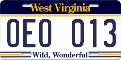 WV license plate OEO013