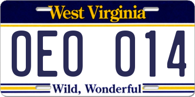 WV license plate OEO014