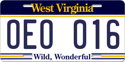 WV license plate OEO016