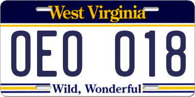 WV license plate OEO018