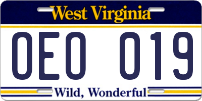 WV license plate OEO019