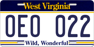 WV license plate OEO022
