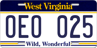 WV license plate OEO025