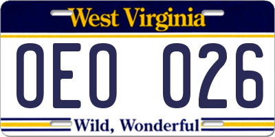 WV license plate OEO026