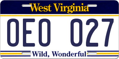 WV license plate OEO027