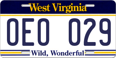 WV license plate OEO029