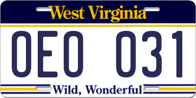 WV license plate OEO031