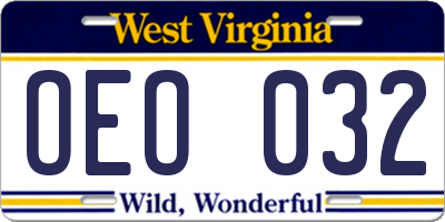 WV license plate OEO032