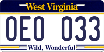 WV license plate OEO033