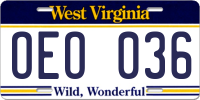 WV license plate OEO036