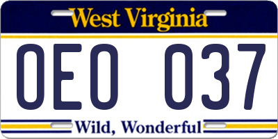 WV license plate OEO037