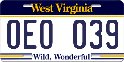 WV license plate OEO039