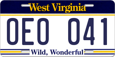 WV license plate OEO041