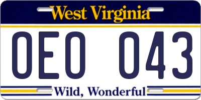 WV license plate OEO043