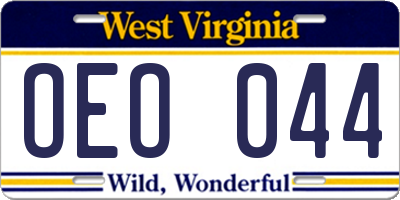 WV license plate OEO044