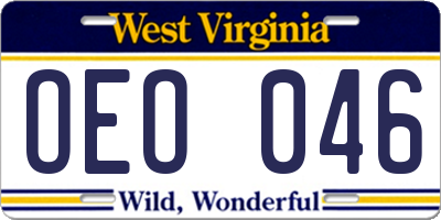 WV license plate OEO046