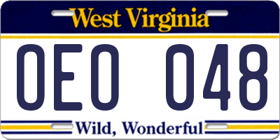 WV license plate OEO048