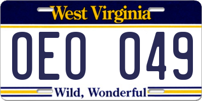 WV license plate OEO049