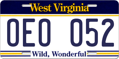 WV license plate OEO052