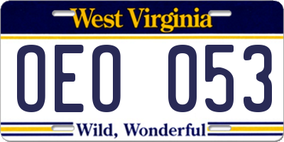 WV license plate OEO053