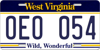 WV license plate OEO054