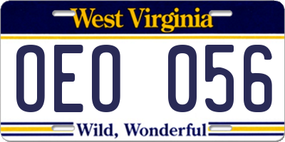 WV license plate OEO056