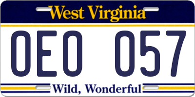 WV license plate OEO057