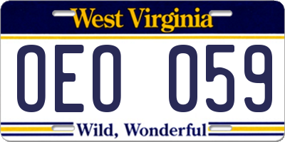 WV license plate OEO059