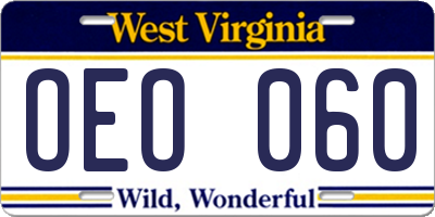 WV license plate OEO060