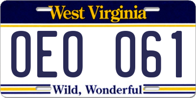 WV license plate OEO061