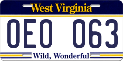 WV license plate OEO063