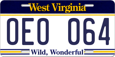 WV license plate OEO064