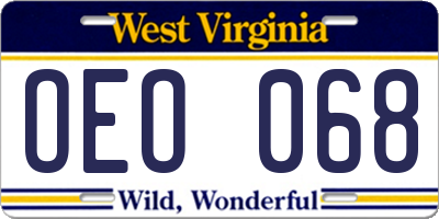 WV license plate OEO068