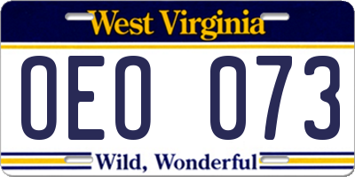 WV license plate OEO073
