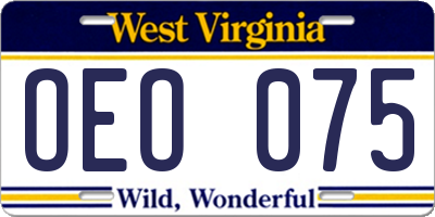 WV license plate OEO075