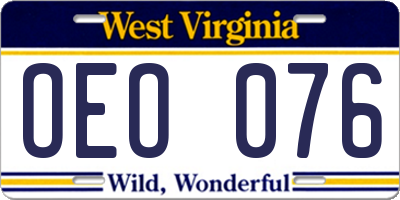 WV license plate OEO076