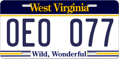 WV license plate OEO077