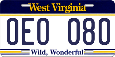 WV license plate OEO080