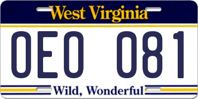 WV license plate OEO081