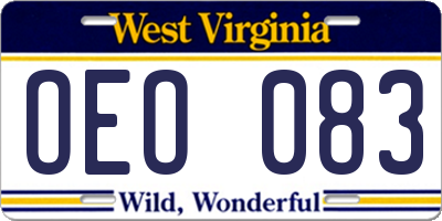 WV license plate OEO083