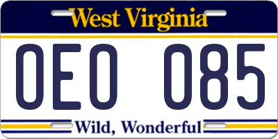 WV license plate OEO085