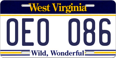 WV license plate OEO086