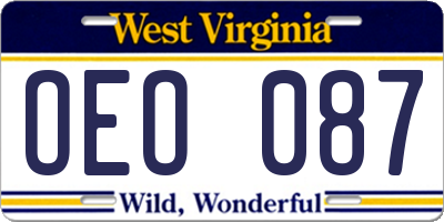 WV license plate OEO087