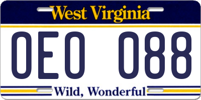 WV license plate OEO088