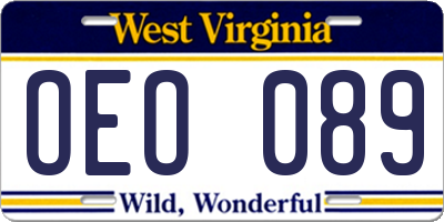 WV license plate OEO089