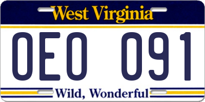WV license plate OEO091