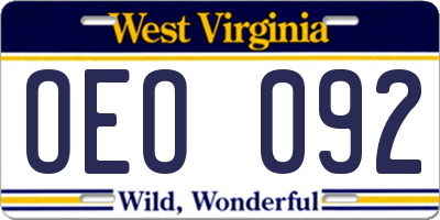 WV license plate OEO092